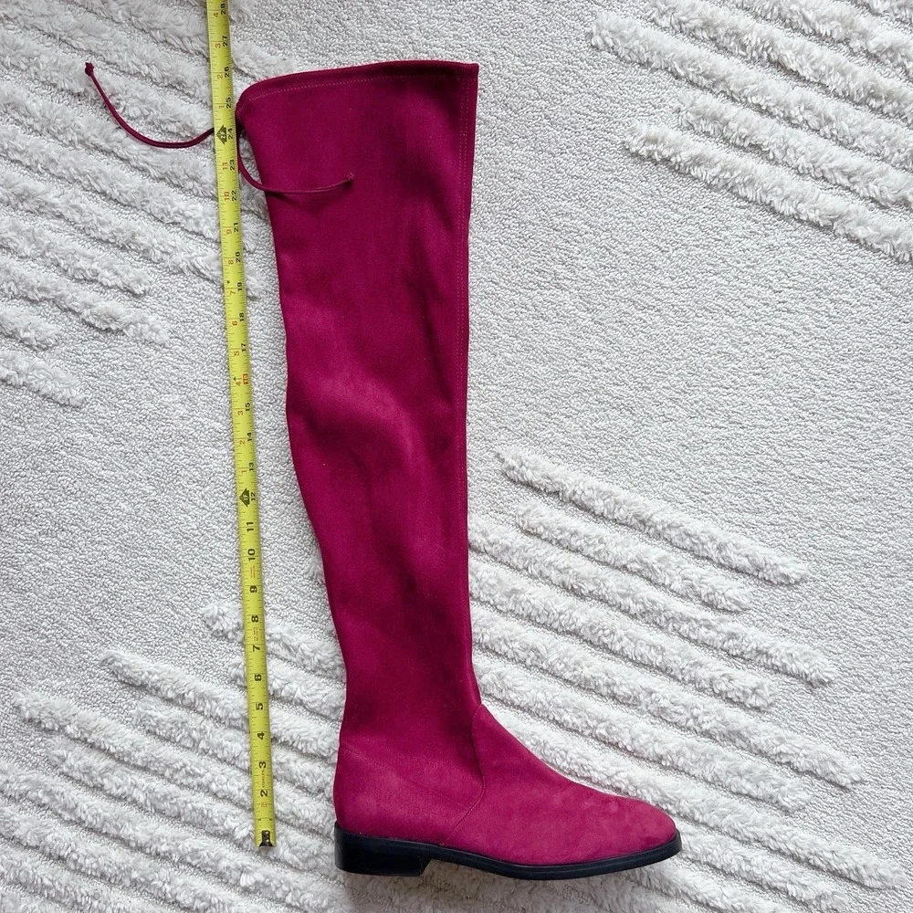 $798 Stuart Weitzman Jocey Over the Knee OTK Boots Cranberry Red Suede US 9.5